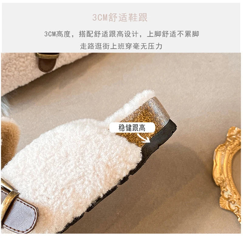 2023 Winter Warm Women’s Plush Slippers flat shoes Wear at home and in the office Ladies casual mules 41-43