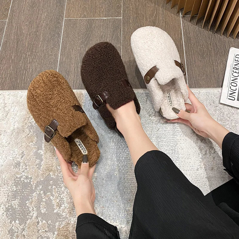 2023 Winter Warm Women’s Plush Slippers flat shoes Wear at home and in the office Ladies casual mules 41-43