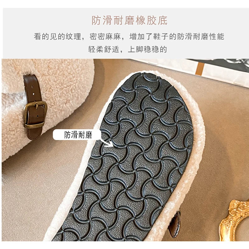 2023 Winter Warm Women’s Plush Slippers flat shoes Wear at home and in the office Ladies casual mules 41-43