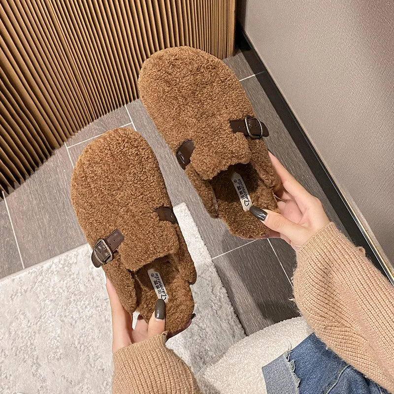 2023 Winter Warm Women’s Plush Slippers flat shoes Wear at home and in the office Ladies casual mules 41-43