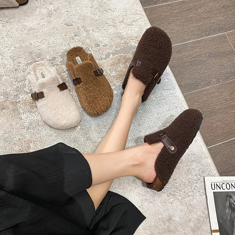 2023 Winter Warm Women’s Plush Slippers flat shoes Wear at home and in the office Ladies casual mules 41-43