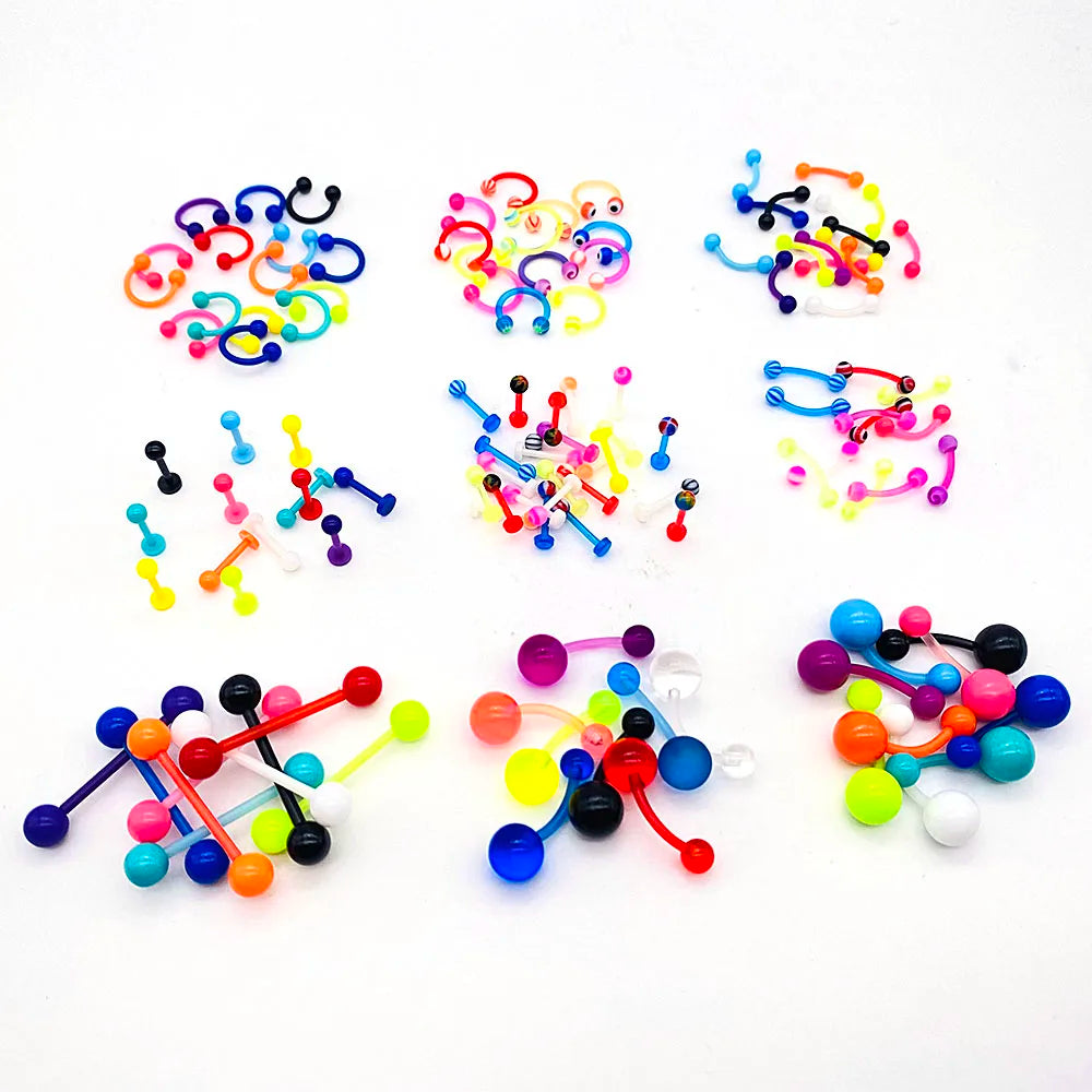 10Pcs/Lot Acrylic Colorful Nose Rings Lip Labret Piercing Barbell Tongue Ring Belly Ring Eyebrow Silicone Body Jewelry