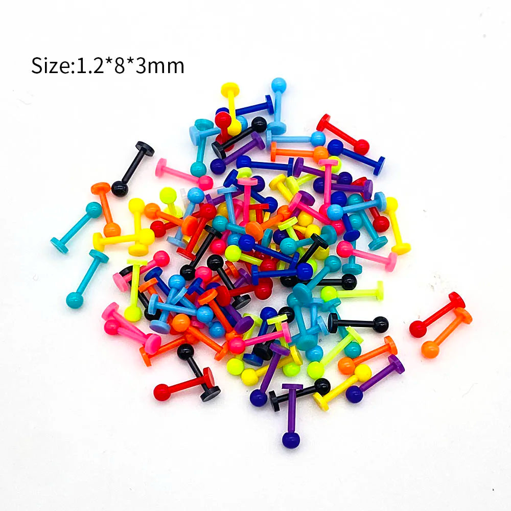 10Pcs/Lot Acrylic Colorful Nose Rings Lip Labret Piercing Barbell Tongue Ring Belly Ring Eyebrow Silicone Body Jewelry