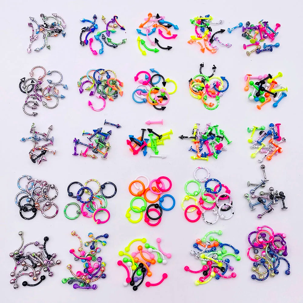 10Pc Fashion Surgical Steel Nose Rings Piercing Jewelry Paint Barbell Tongue Piercing Nipple Eyebrow Nail Body Jewelry for Women