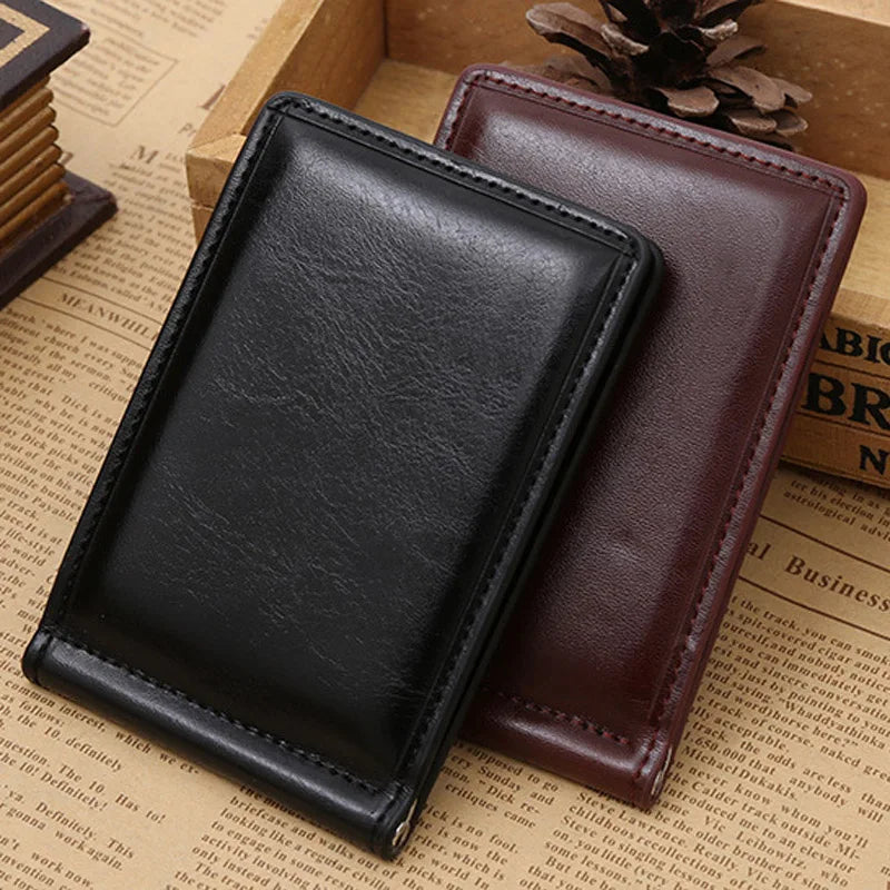 Hot Sale Men's Leather Money Clip Wallet With Coin Pocket Zipper Bag For Man Portable Magnet Hasp Purse Credit Card Cash Holder