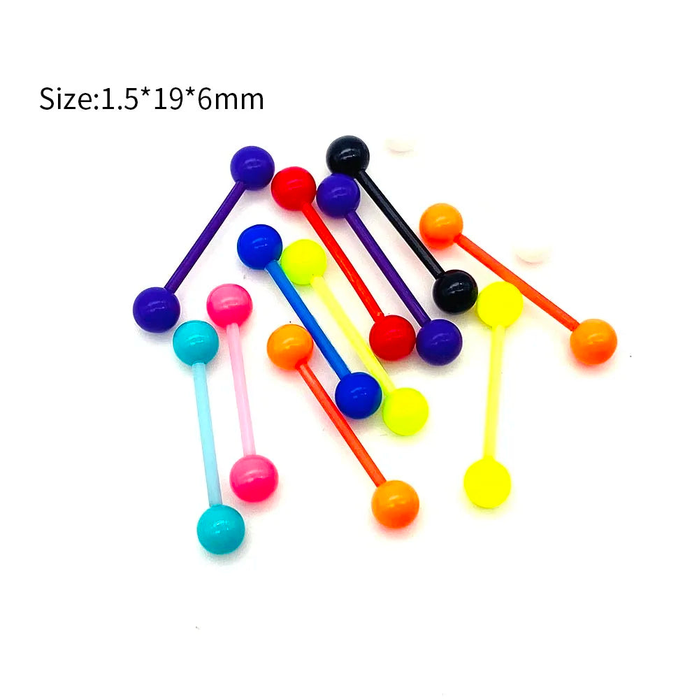 10Pcs/Lot Acrylic Colorful Nose Rings Lip Labret Piercing Barbell Tongue Ring Belly Ring Eyebrow Silicone Body Jewelry