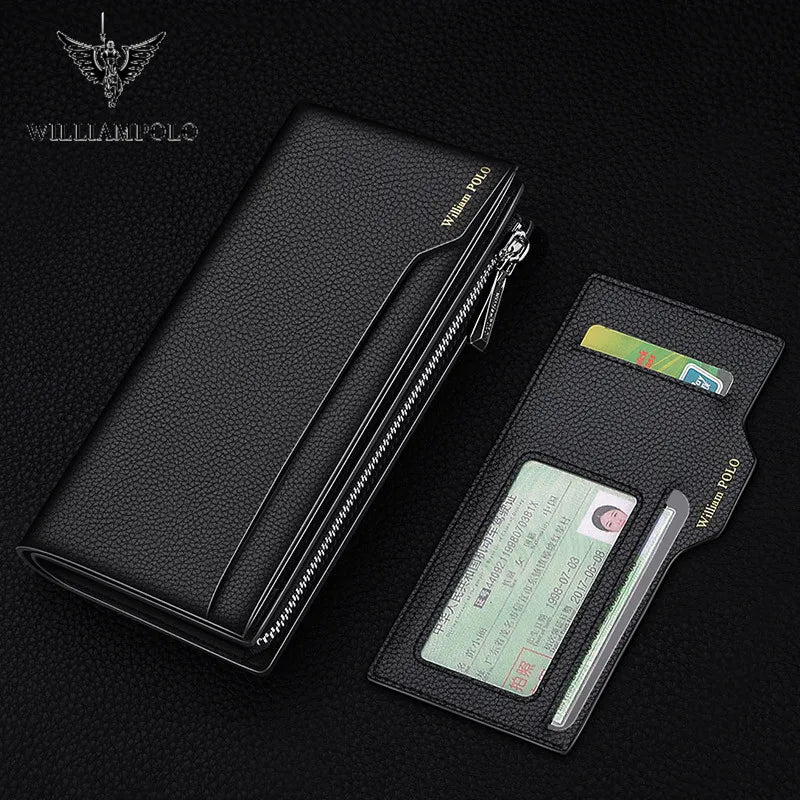 WilliamPOLO Men's wallet Genuine Leather Male Wallet Men Credit Card Holders Fashion Mobile Phone Bag Zipper Purse Handbag