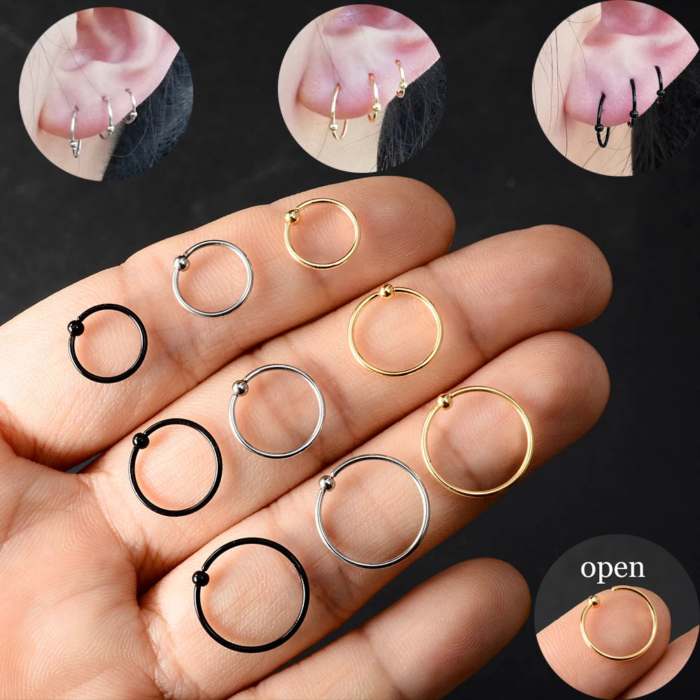 6PCS /Pack Stainless Steel Nostril Nose Ring Nosering Hoop Earring  Men Septum Labret Helix Piercing Cartilag Studs Body Jewelry