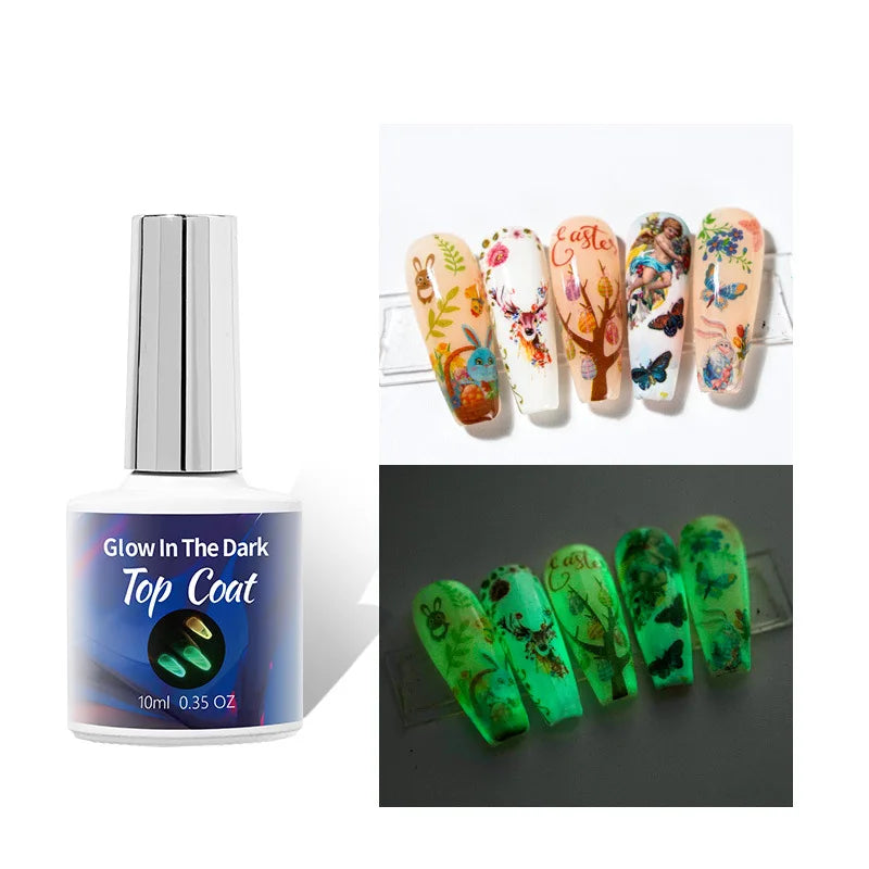 10ml Glow in the Dark Luminous Top Coat Soak Off UV Gel Nail Polish No Wipe Base Gel Manicure Nail Art Varnish