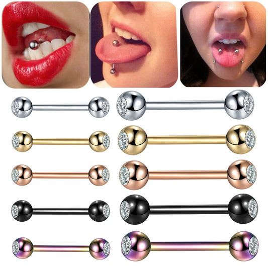 1PC 14G 16G Stainless Steel Double Gem Barbell Tongue Nipple Rings Bar Tragus Helix Ear Cartilage Piercings Women Jewelry