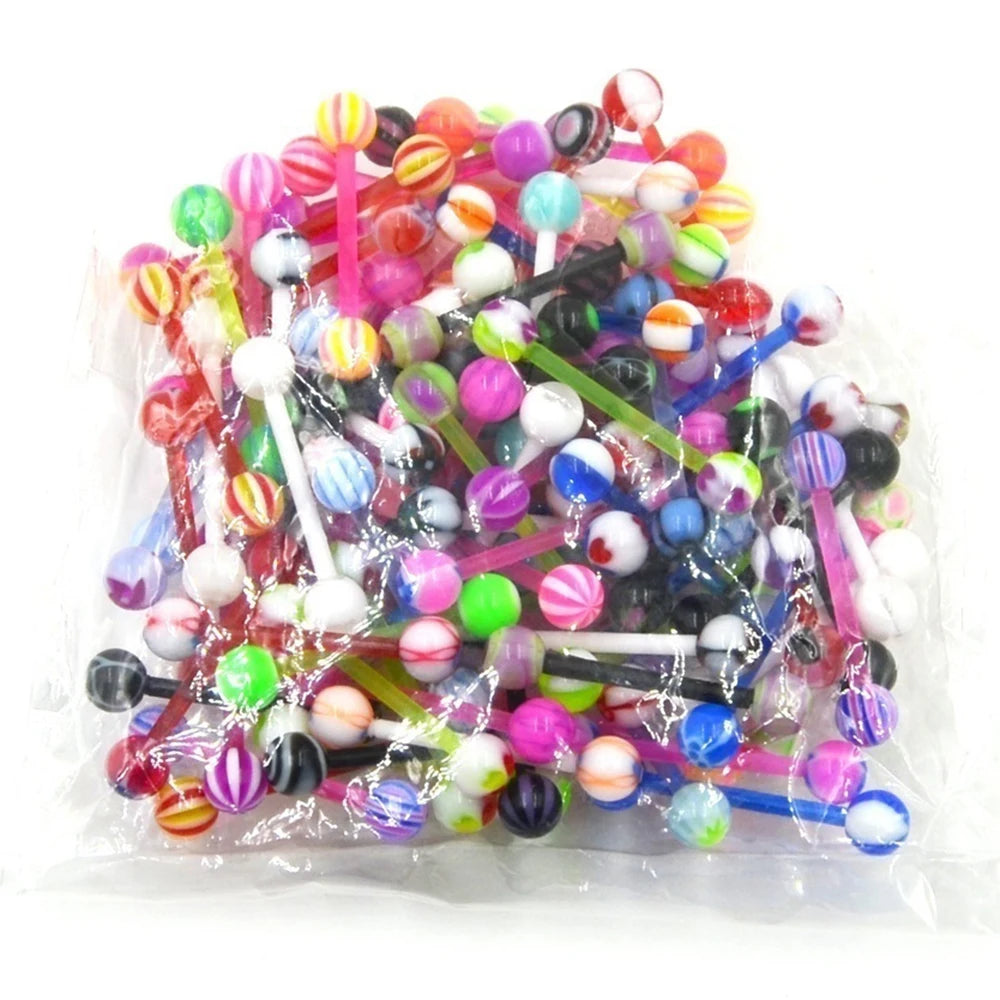 10PCS Colorful Flexible Tongue Piercing Barbell Tongue rings Silicone 14G Tragus Helix Ear Piercing women Punk piercing Jewelry