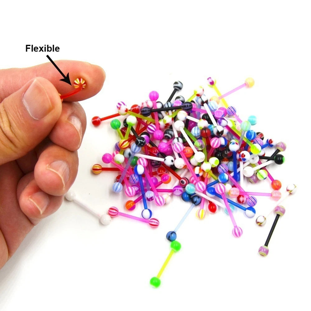 10PCS Colorful Flexible Tongue Piercing Barbell Tongue rings Silicone 14G Tragus Helix Ear Piercing women Punk piercing Jewelry