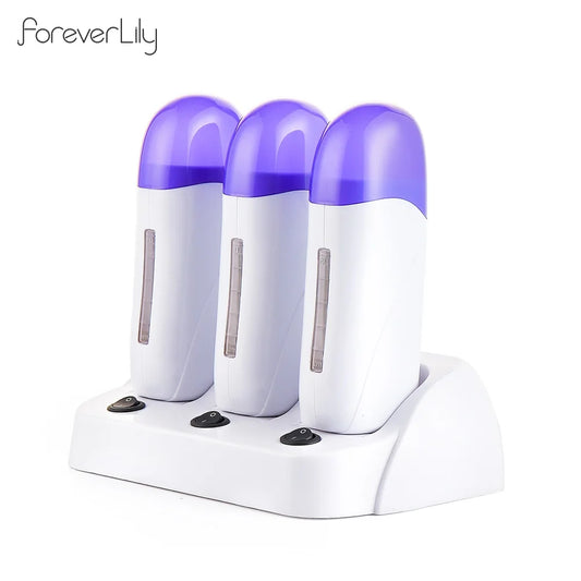 3PCS Base Electric Wax Heater Set Depilatory Heater Hair Removal Waxing Machine Waxing Warmer Roll on Wax Heater Roller Epilator