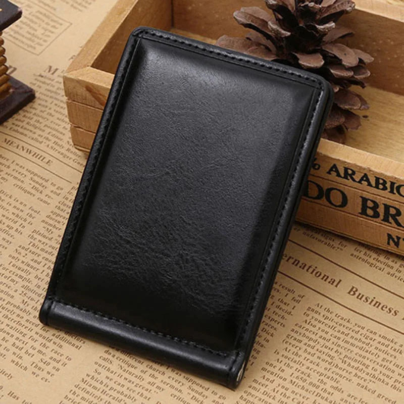 Hot Sale Men's Leather Money Clip Wallet With Coin Pocket Zipper Bag For Man Portable Magnet Hasp Purse Credit Card Cash Holder