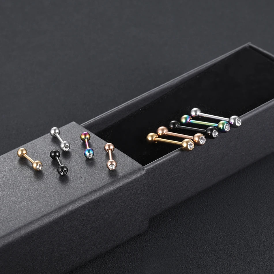 1PC Stainless Steel Crystal Tongue Piercing Barbell 14G 16G Charming Gem Ear Cartilage Helix Stud Jewelry Sexy Nipple Piercings