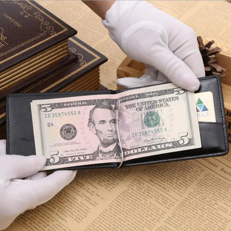 Hot Sale Men's Leather Money Clip Wallet With Coin Pocket Zipper Bag For Man Portable Magnet Hasp Purse Credit Card Cash Holder