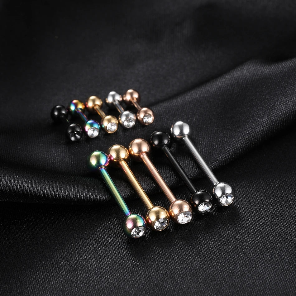 1PC 14G 16G Stainless Steel Double Gem Barbell Tongue Nipple Rings Bar Tragus Helix Ear Cartilage Piercings Women Jewelry