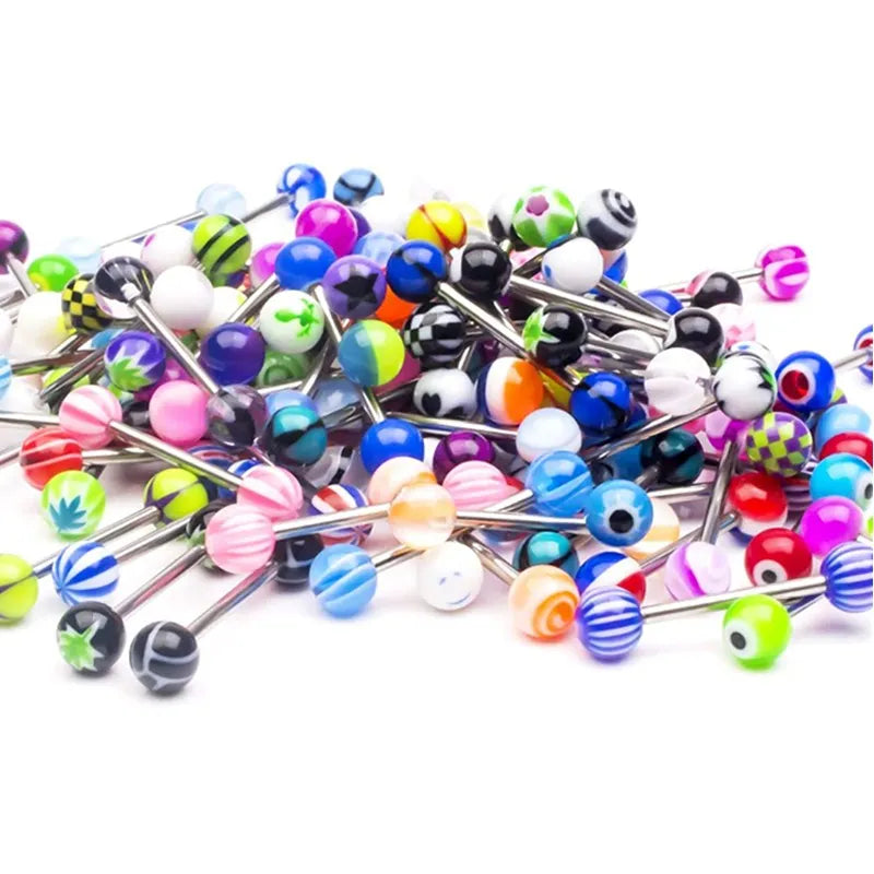 10/20/30PCS Stainless Steel Mix Tongue Piercing Lot Acrylic Tongue Piercing Bar Bulk Nipple Bar Pack Tongue Ring Snake Eyes Lot