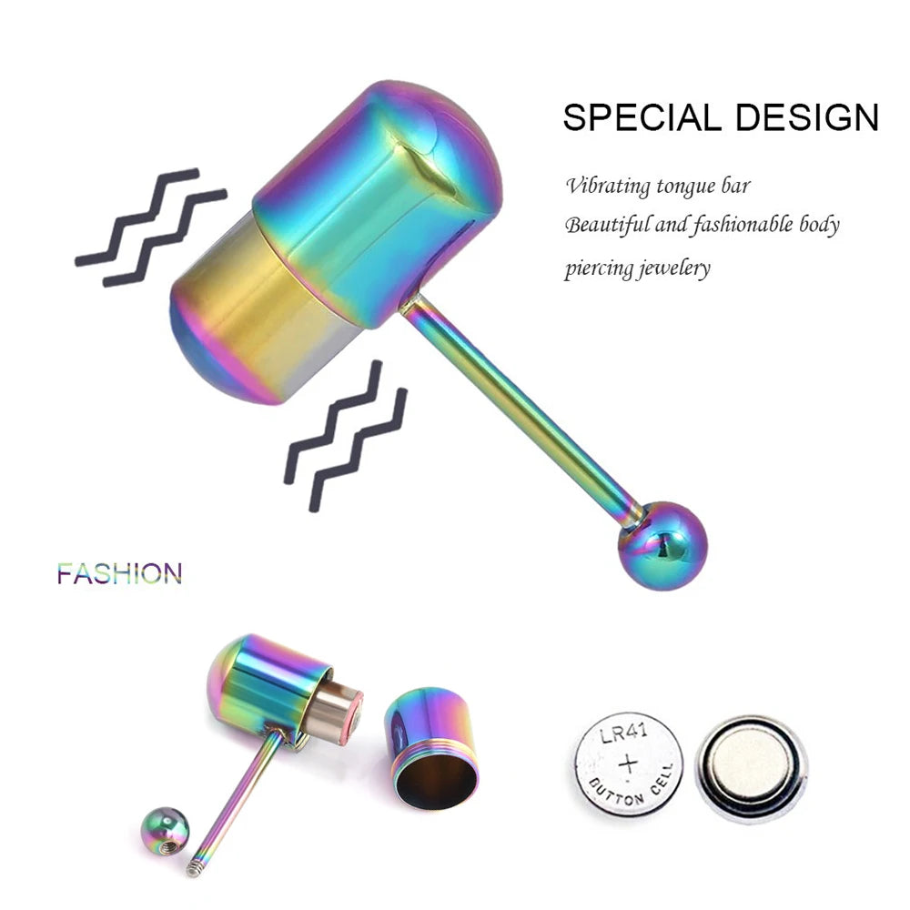 With Battey Vibrating Tongue Ring 16G Surgical Steel Tongue Piercing Ring Vibrated Tongue Piercing Bar Body Jewelry Lengua Sexy