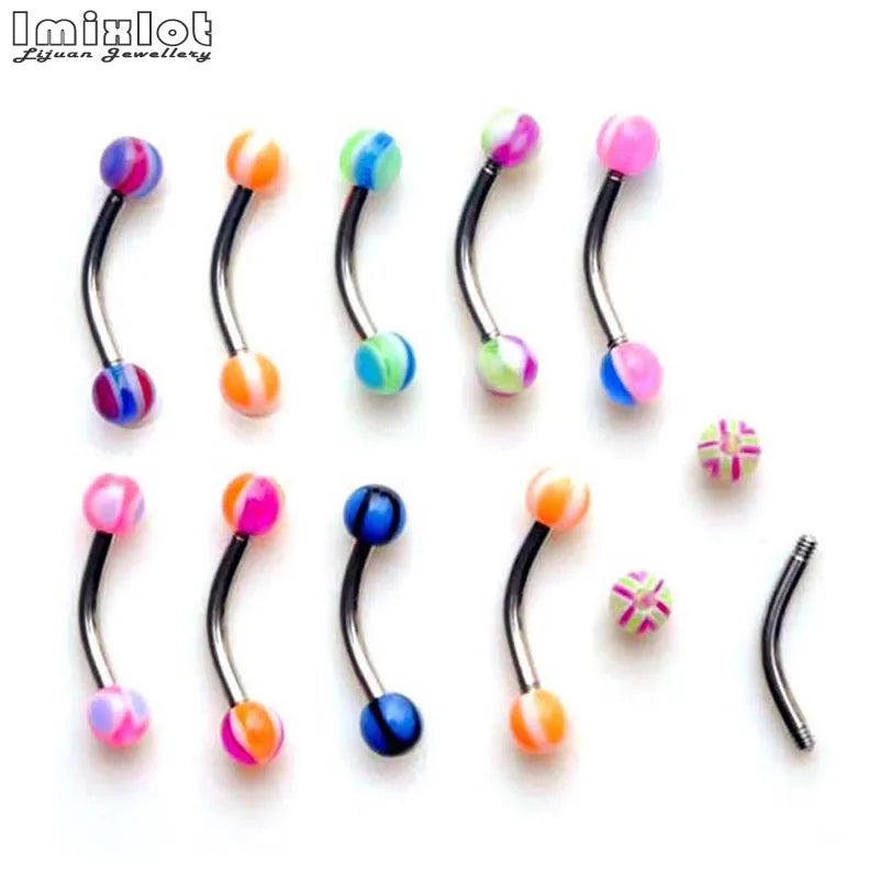 50/100PCS Mixed Acrylic Surgical Steel Body Piercing Jewelry Lot Bulk Nose Ring Tongue Bar Navel Eyebrow Lip Labret Piercing Set