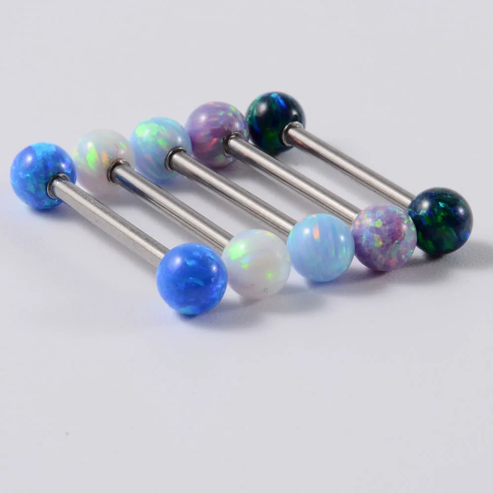 1PC Surgical Steel Tongue Ring Piercing Opal External Threaded Sexy Mamilo Piercings Tongue Barbell Piercings Women Jewelry 14G