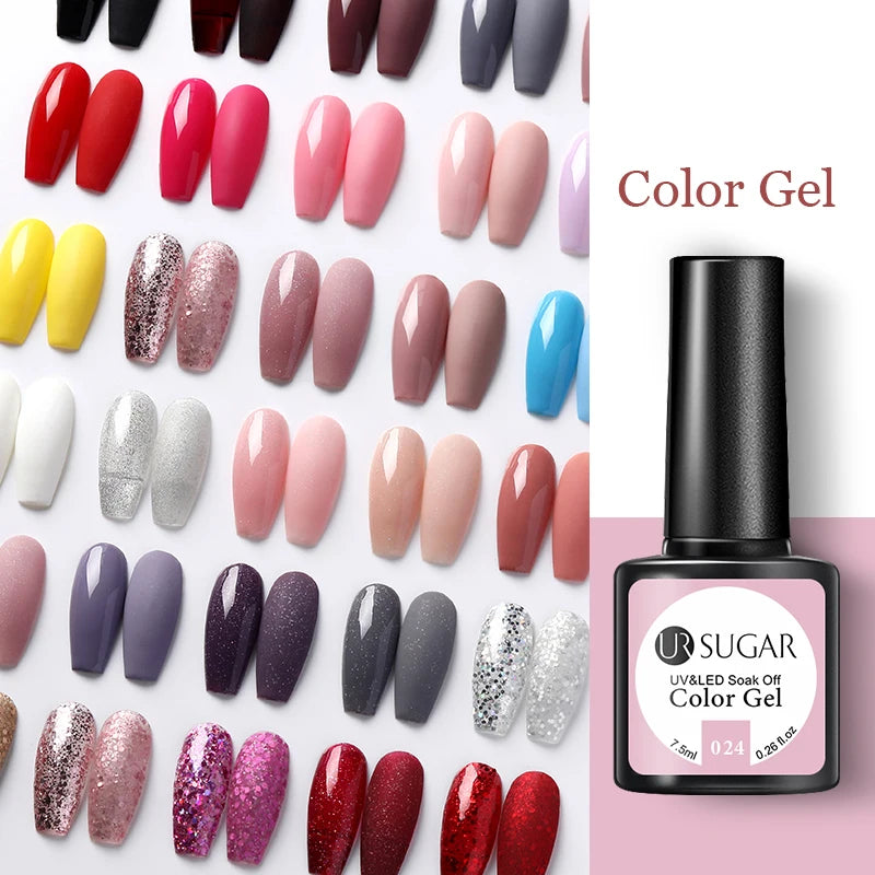 UR SUGAR 7.5ml Pink Shiny Glitter Color Gel Nail Polish Semi-permanent Varnish Base Gel Top Coat Soak Off UV LED Nail Art