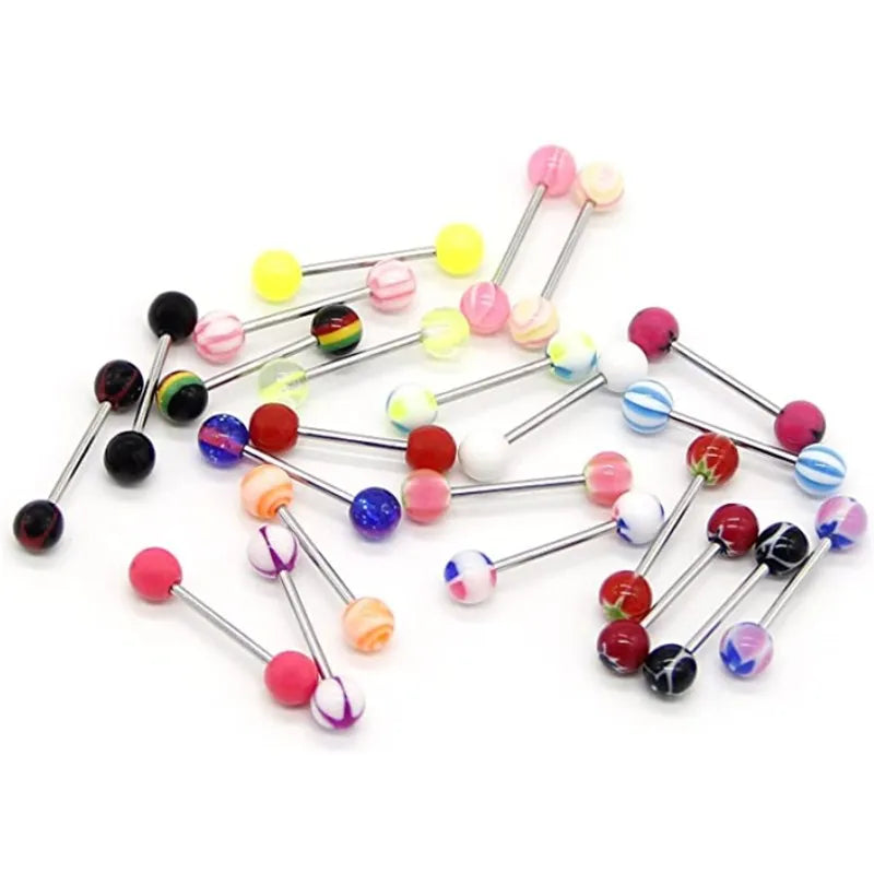 10/20/30PCS Stainless Steel Mix Tongue Piercing Lot Acrylic Tongue Piercing Bar Bulk Nipple Bar Pack Tongue Ring Snake Eyes Lot