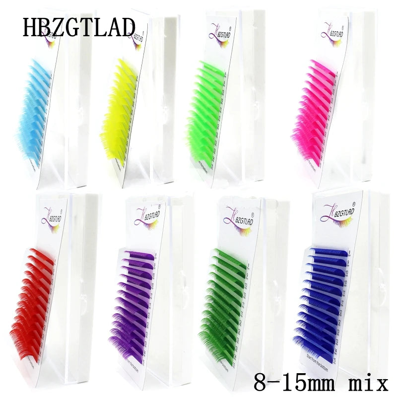 HBZGTLAD Color Lash Purple Blue Brown Green Red White Pink Yellow Eyelash Extensions Individual False Colored Mink Lashes Makeup