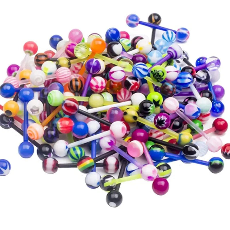 10/20/30PCS Stainless Steel Mix Tongue Piercing Lot Acrylic Tongue Piercing Bar Bulk Nipple Bar Pack Tongue Ring Snake Eyes Lot