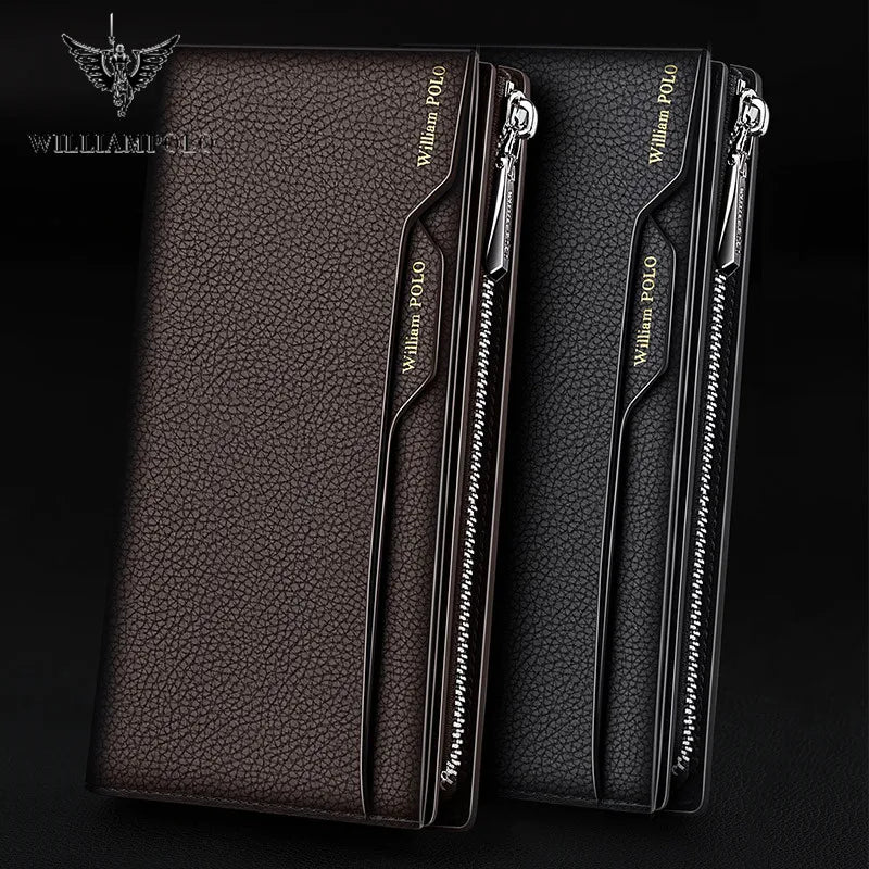 WilliamPOLO Men's wallet Genuine Leather Male Wallet Men Credit Card Holders Fashion Mobile Phone Bag Zipper Purse Handbag