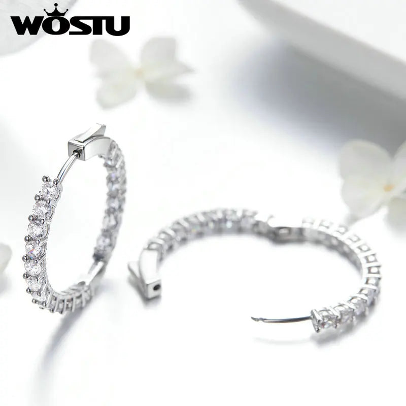 WOSTU Authentic Fashion Shining Simple Round Drop Earrings Clear CZ For Women Jewelry Earrings Luxury Brand Gifts XCNE138