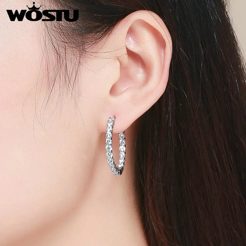 WOSTU Authentic Fashion Shining Simple Round Drop Earrings Clear CZ For Women Jewelry Earrings Luxury Brand Gifts XCNE138