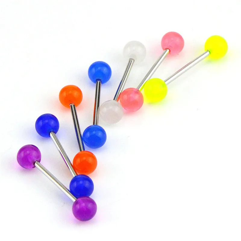 7PCS/Set Body Piercing Jewelry Luminous Glow Acrylic Tongue Rings Nose Barbell Bars