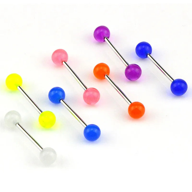 7PCS/Set Body Piercing Jewelry Luminous Glow Acrylic Tongue Rings Nose Barbell Bars