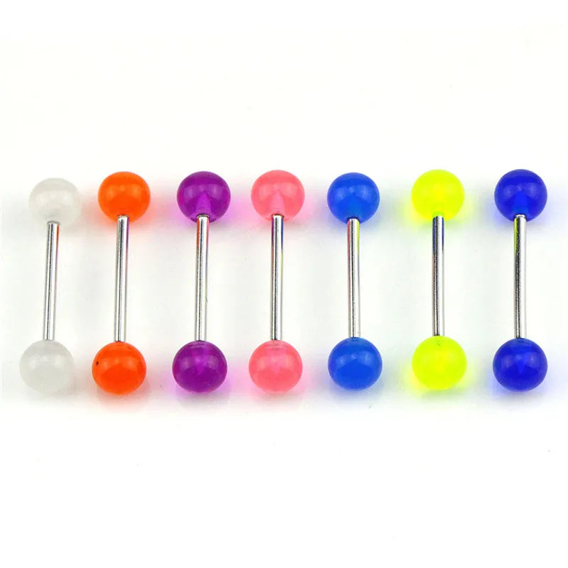 7PCS/Set Body Piercing Jewelry Luminous Glow Acrylic Tongue Rings Nose Barbell Bars