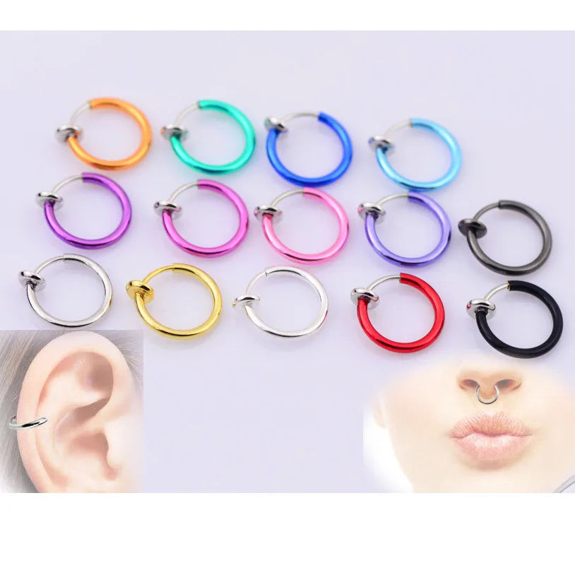 2 Piece Spring Goth Septum Punk Style Clip Earring on Hoop Boby Fake NoseRing Lip Ear Piercing Body Jewelry