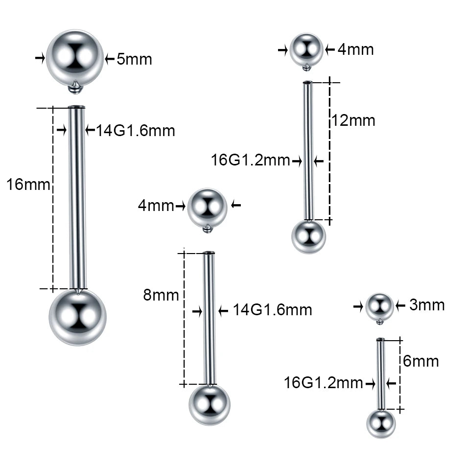 1PC G23 Titanium Orelha Helix Stud Rings Ear Cartilage Tragus Piercing Tongue Barbell Ring Sexy Nipple Piercing Jewelry 16G 14G