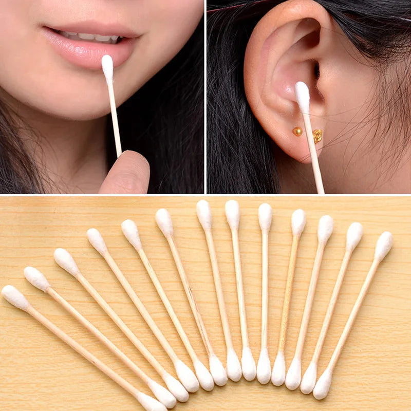 5 Packs Women Beauty Makeup 100% Cotton Swab Cotton Buds Make Up Double-head Wood Sticks Ears Cleaning Cosmetics Health Care