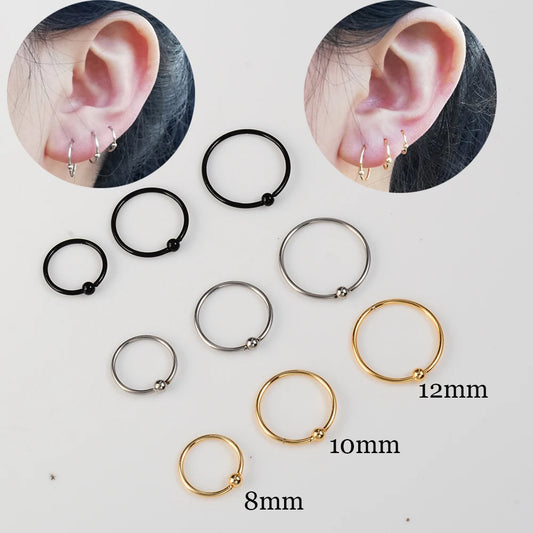 6PCS /Pack Stainless Steel Nostril Nose Ring Nosering Hoop Earring  Men Septum Labret Helix Piercing Cartilag Studs Body Jewelry