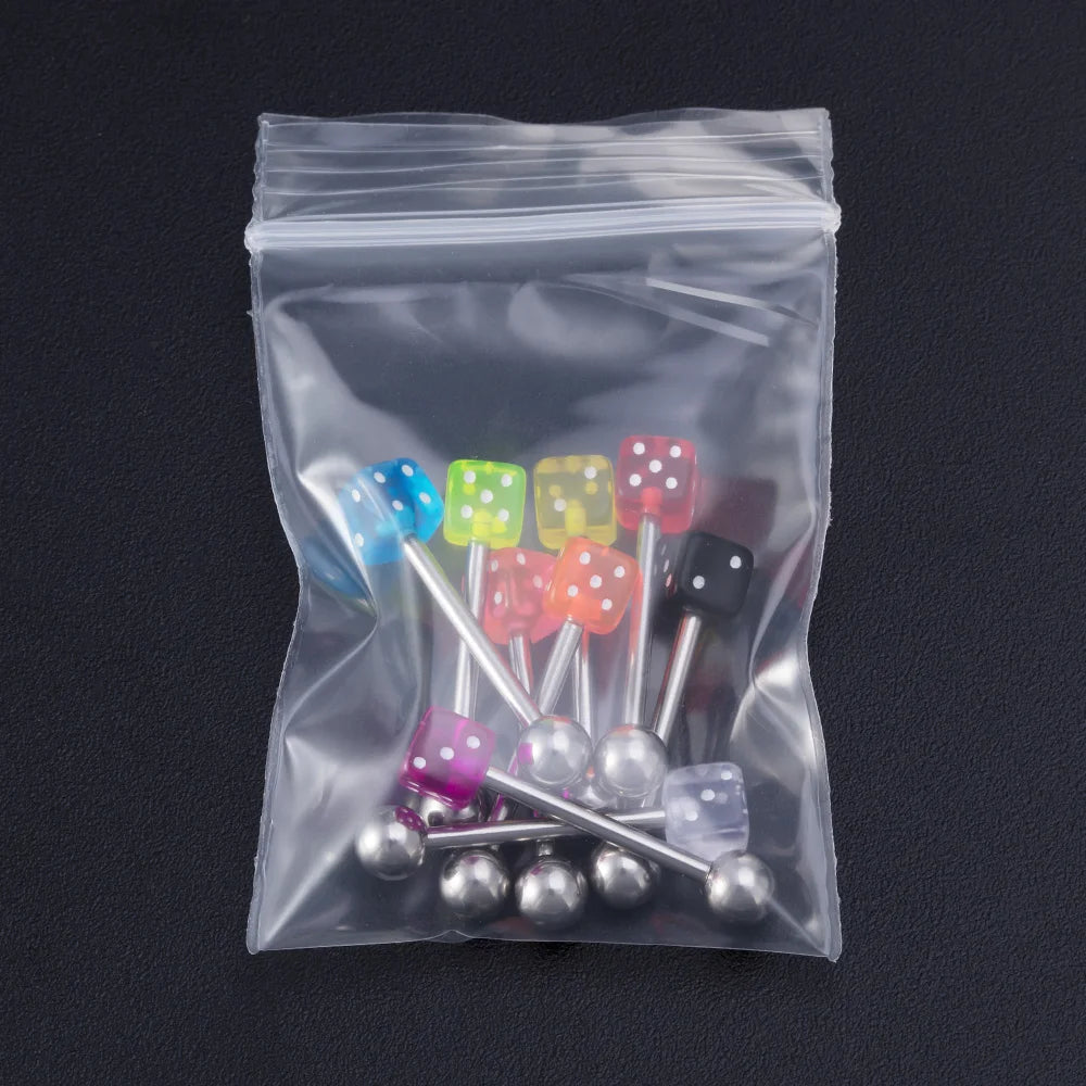 1 Pair Colorful Acrylic Tongue Piercing Jewelry Good Luck Dice Tongue Rings 14G Women Stainless Steel Tongue Ring Bars Barbell