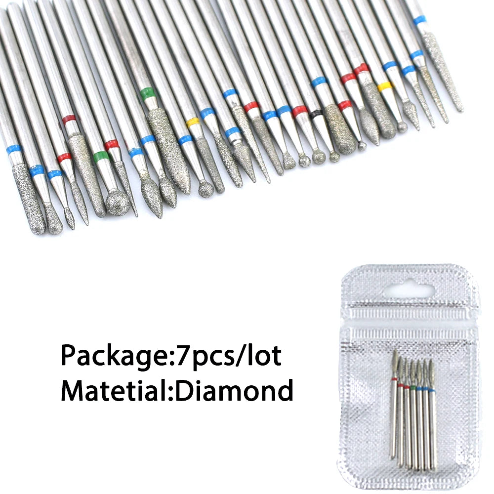 6/7 Diamond Nail Drill Bits Set Cutters Manicure Silicon Ceramic Stone Electric Milling Cutter for Pedicure Manicure Machine