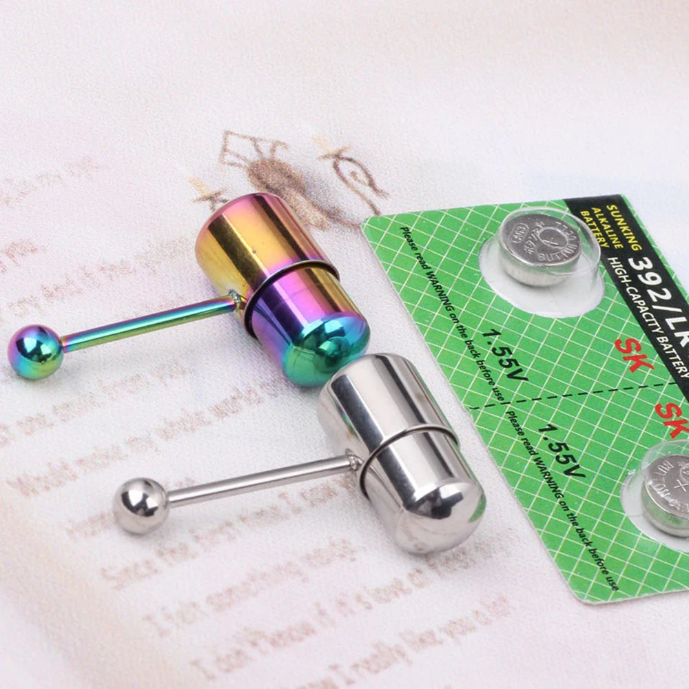 With Battey Vibrating Tongue Ring 16G Surgical Steel Tongue Piercing Ring Vibrated Tongue Piercing Bar Body Jewelry Lengua Sexy