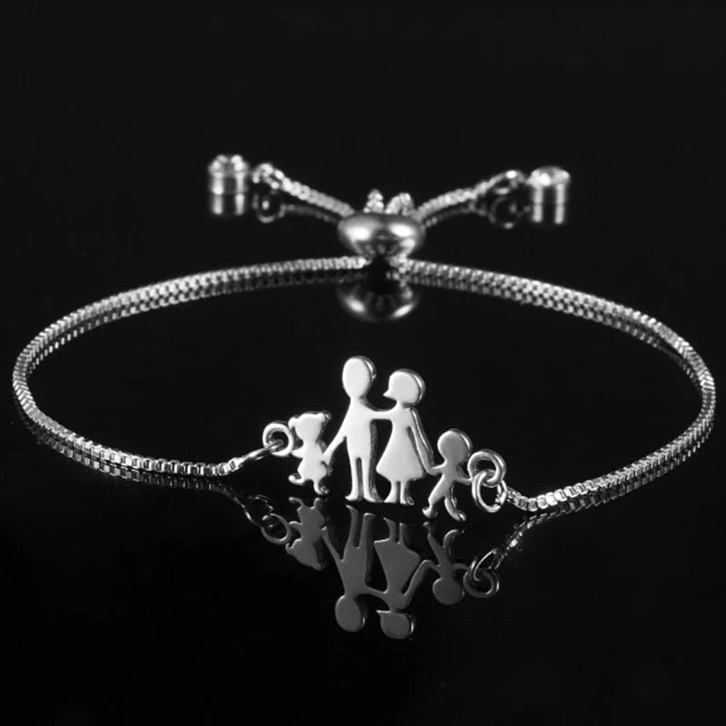 Family Series Friendship Metal Bracelet Mom Daughter Sister Heart Silver Color Chain Woman Couple Mother's Day Jewelry New Gifts