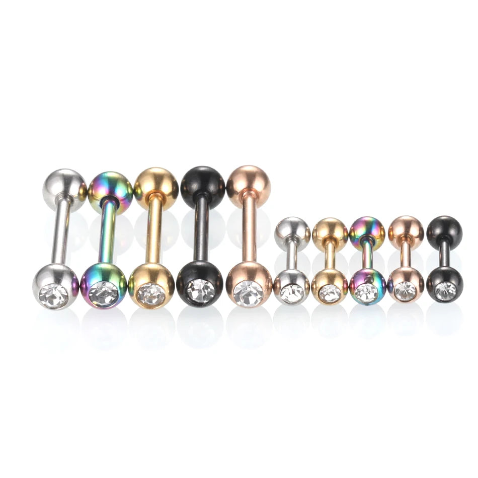 1PC 14G 16G Stainless Steel Double Gem Barbell Tongue Nipple Rings Bar Tragus Helix Ear Cartilage Piercings Women Jewelry