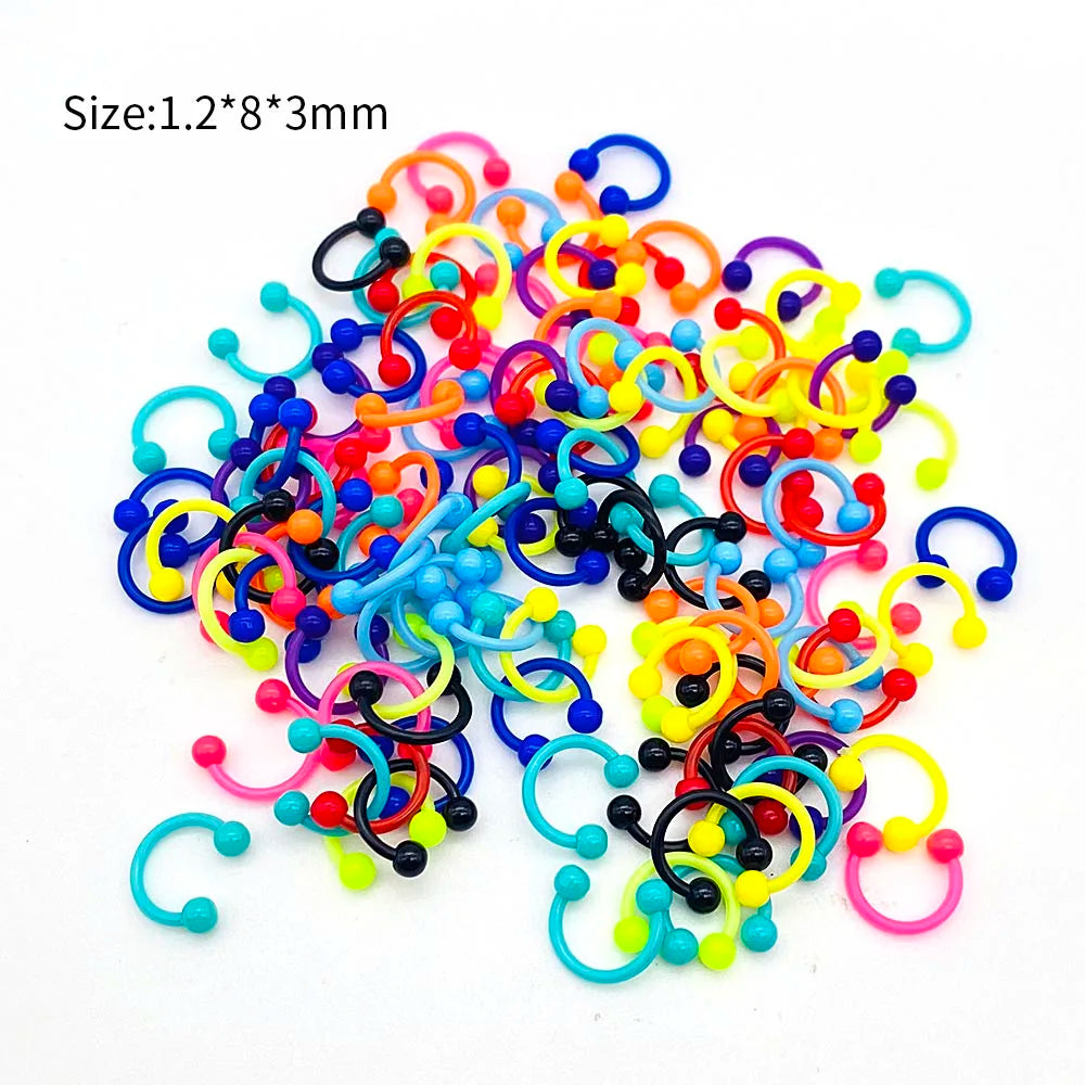 10Pcs/Lot Acrylic Colorful Nose Rings Lip Labret Piercing Barbell Tongue Ring Belly Ring Eyebrow Silicone Body Jewelry