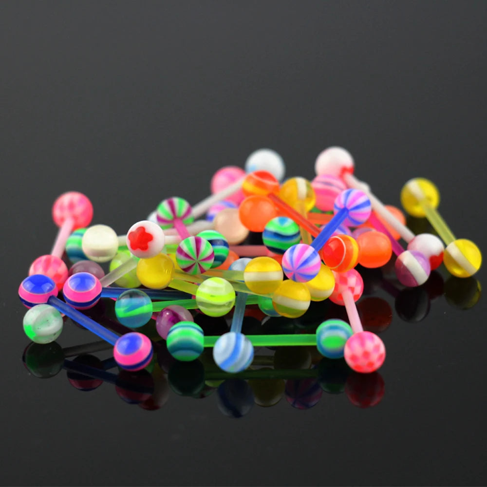 10PCS Colorful Flexible Tongue Piercing Barbell Tongue rings Silicone 14G Tragus Helix Ear Piercing women Punk piercing Jewelry