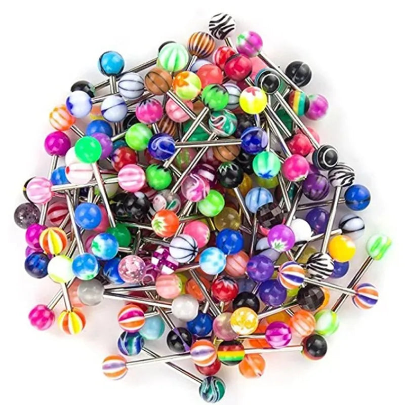 10/20/30PCS Stainless Steel Mix Tongue Piercing Lot Acrylic Tongue Piercing Bar Bulk Nipple Bar Pack Tongue Ring Snake Eyes Lot