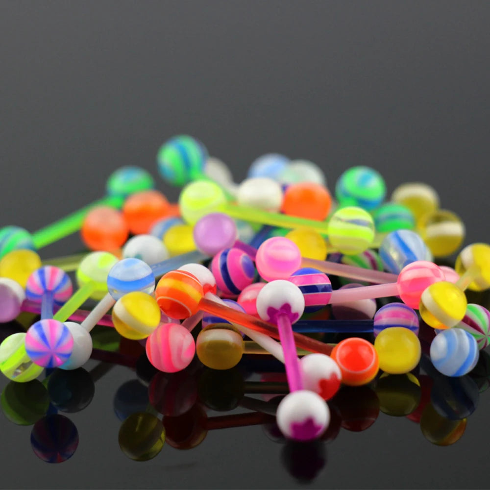 10PCS Colorful Flexible Tongue Piercing Barbell Tongue rings Silicone 14G Tragus Helix Ear Piercing women Punk piercing Jewelry