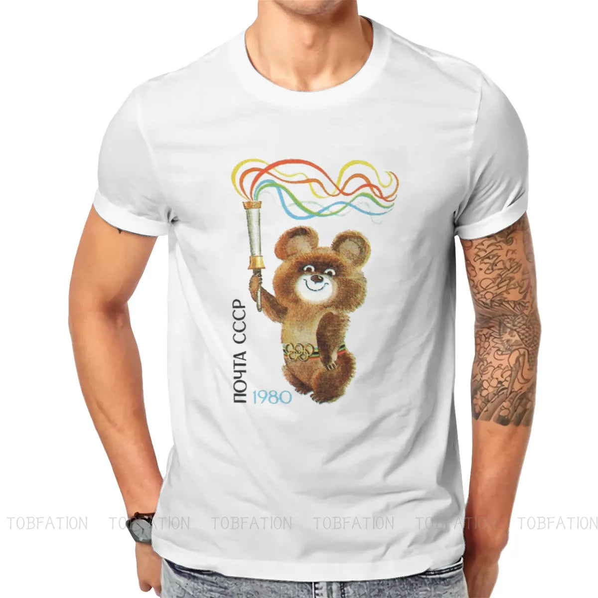 USSR Misha the Bear T Shirt Vintage Graphic High Quality Tshirt Big Size O-Neck  Men Clothing