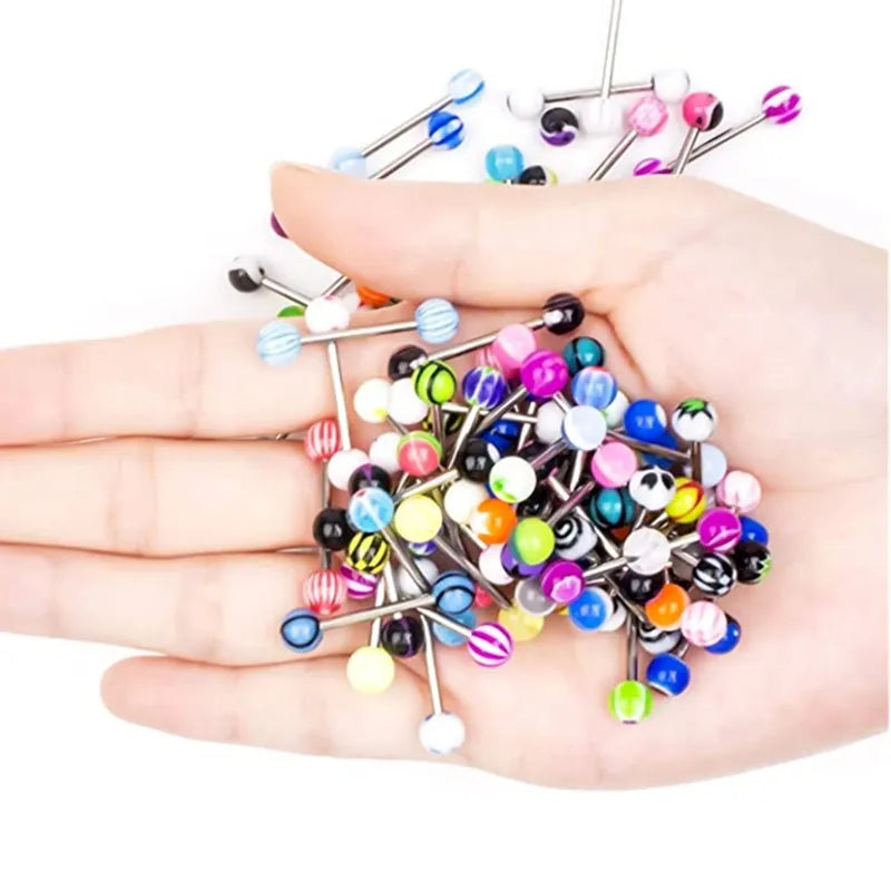 10/20/30PCS Stainless Steel Mix Tongue Piercing Lot Acrylic Tongue Piercing Bar Bulk Nipple Bar Pack Tongue Ring Snake Eyes Lot